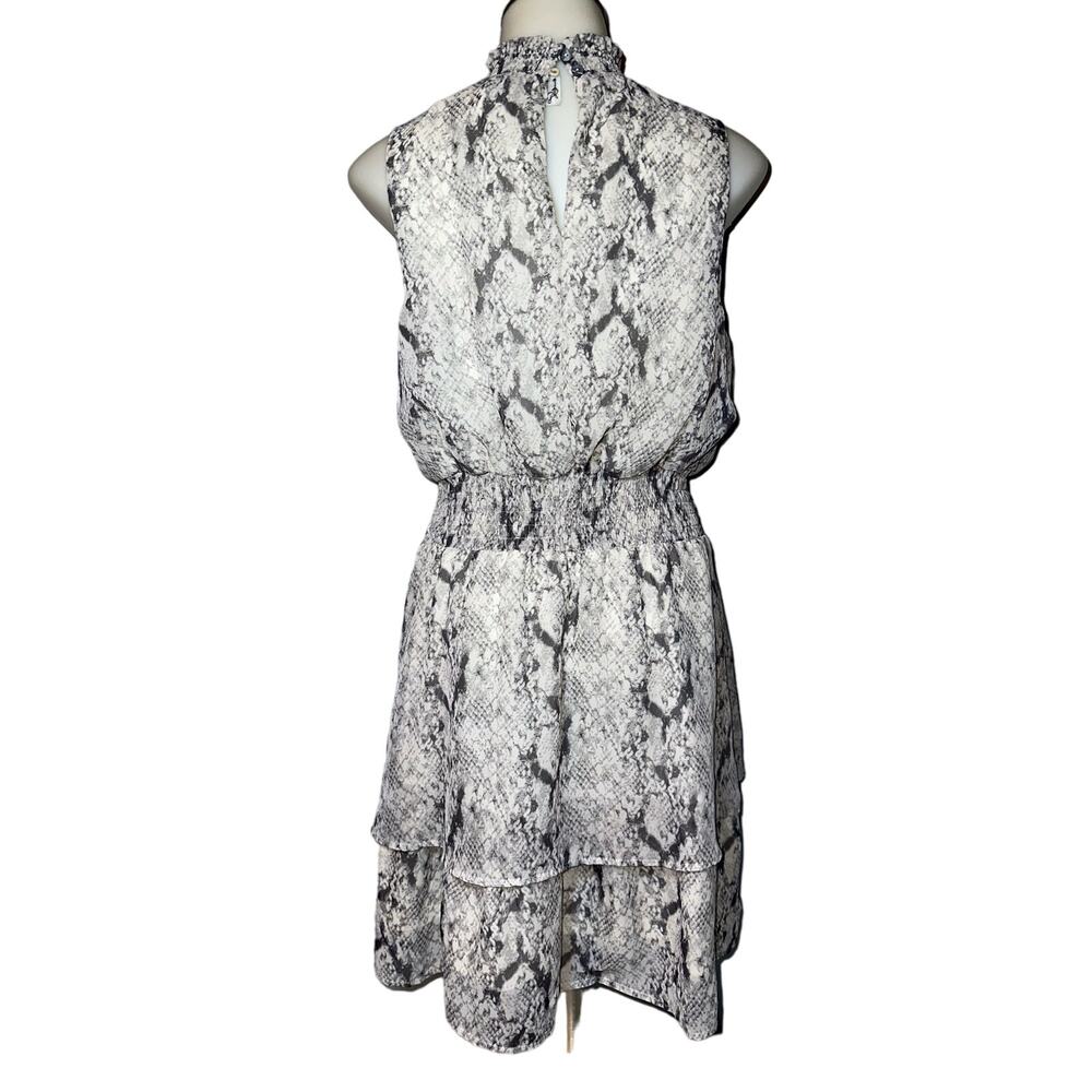 She + Sky Women’s Size Small Grey Sleeveless Cheetah Animal Print Dress Ruffle - Picture 2 of 6